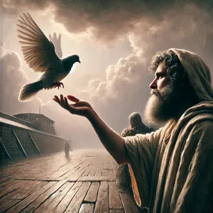 9. Maar de duif vond geen rust voor het hol van haar voet, en zij keerde weder tot hem in de ark; want er was water op de ganse aarde. En hij stak zijn hand uit, en nam haar, en deed haar tot zich in de ark.